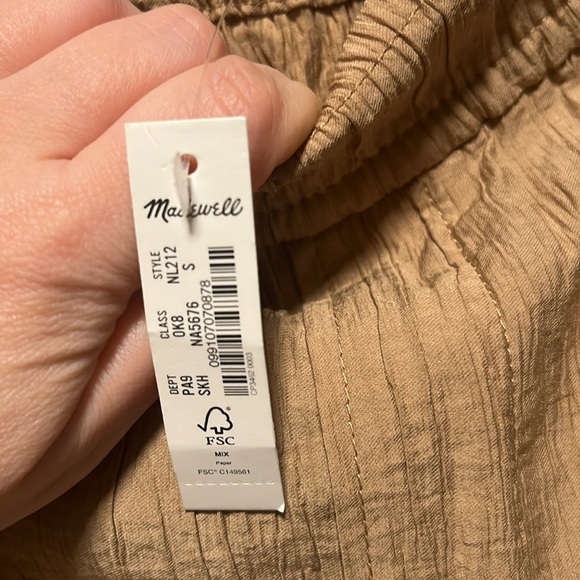 MADEWELL (NWT) Khaki Crinkle Crepe Pull On Wide Leg Cropped Pants, Size S - Picture 10 of 12